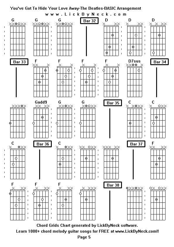 Chord Grids Chart of chord melody fingerstyle guitar song-You've Got To Hide Your Love Away-The Beatles-BASIC Arrangement,generated by LickByNeck software.